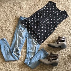 LA HEARTS turquoise and black tank